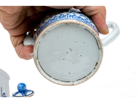 Two Blue And White Porcelain Wares, Including A Lidded Kettle And Lidded Tea Caddy