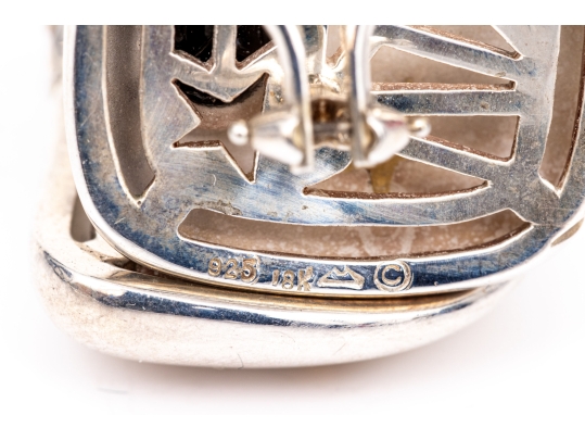 Michael Bondanza Sterling And 18k Fun Vintage Star And Black Onyx Inlay Chunky Earrings