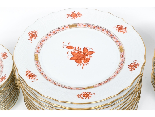 Herend Hungary Hand-Painted Dinner Service For Fourteen,  Rust Chinese Bouquet (AOG) Pattern