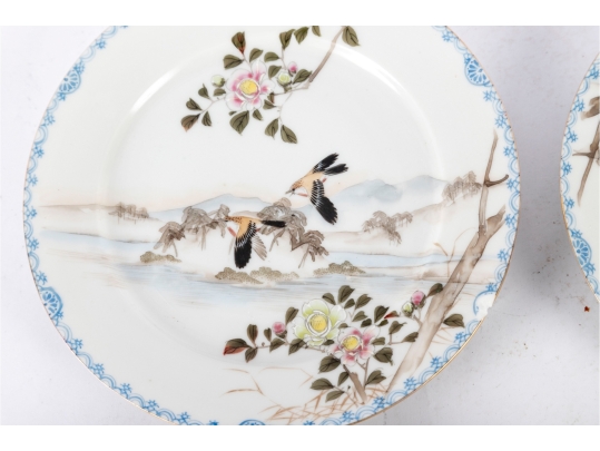 Set Of Four Hand-Painted Japanese Porcelain Plates 