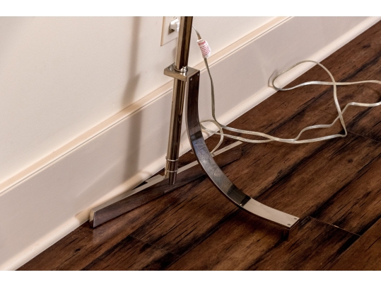 Quality Pair Of Chrome Framed Floor Lamps With Opaque Glass Shades