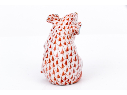 Herend Hungary Hand-Painted Porcelain Figure, Rust Fishnet Mouse