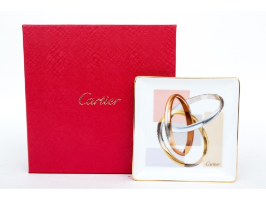 Cartier Trinity Motif Limoge Porcelain Trinket Tray, With Box