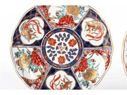 Pair Of Japanese Imari Hand-Painted Porcelain Plates