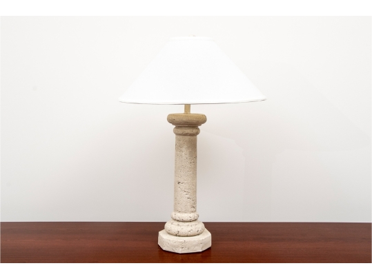 Plaster, Faux Stone, Column Formed Table Lamp With Shade