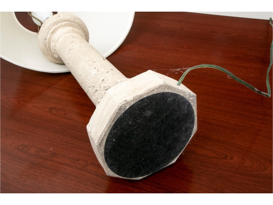 Plaster, Faux Stone, Column Formed Table Lamp With Shade