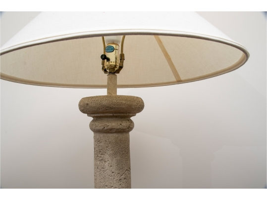 Plaster, Faux Stone, Column Formed Table Lamp With Shade