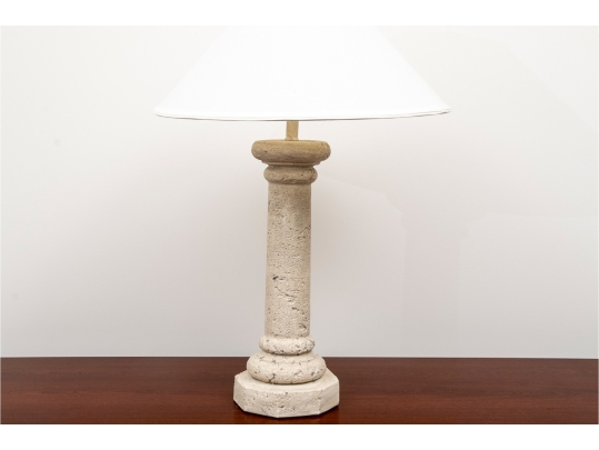 Plaster, Faux Stone, Column Formed Table Lamp With Shade