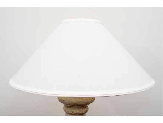 Plaster, Faux Stone, Column Formed Table Lamp With Shade