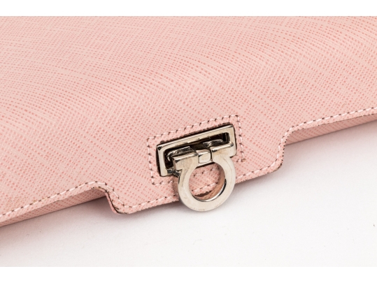 Ferragamo Pink Saffiano Leather Baguette Clutch, See Condition Note