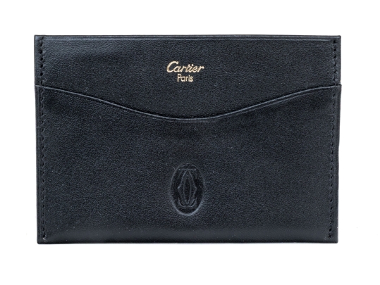Cartier Black Leather Single Card Holder, Must De Cartier
