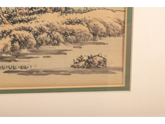 Signed Chinese Brush & Ink On Silk Landscape 