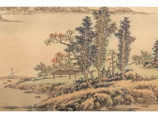 Signed Chinese Brush & Ink On Silk Landscape 