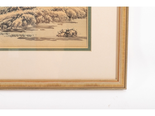 Signed Chinese Brush & Ink On Silk Landscape 