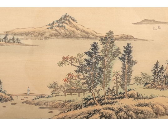Signed Chinese Brush & Ink On Silk Landscape 