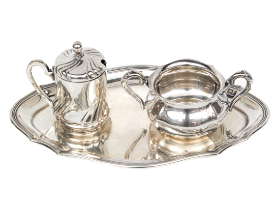 830 Silver Creamer & Sugar Bowl With Tray, 11.320 Troy Os. 