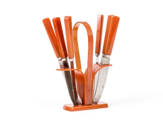 Four Vintage Bakalite Mounted Flatware Sets