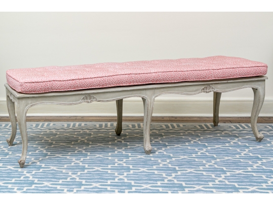 Elegantly Carved Upholstered Window Or Bed End Bench