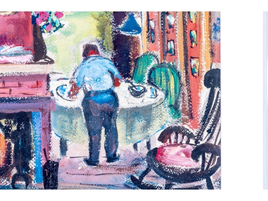 Signed Pastel On Paper, Family Home Interior