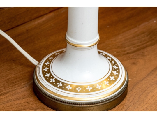 Pair Of Gilt Decorated Ceramic Candle Form Table Lamps