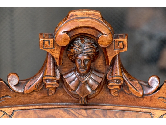 Pair Of Renaissance Revival Custom Upholstered Walnut Accent Chairs