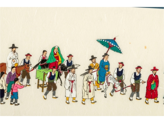 Framed Korean Folk Art Painting On Rice Paper