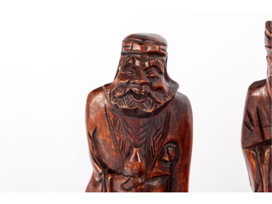 Set Of Three Hand-Carved Chinese Wooden Immortal Figures