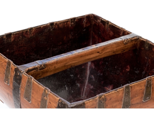 Antique Chinese Iron Bound Wood Framed Rice Measure Bucket