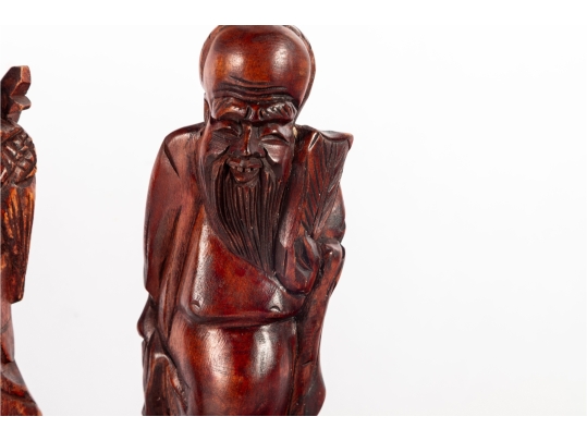 Set Of Three Hand-Carved Chinese Wooden Immortal Figures
