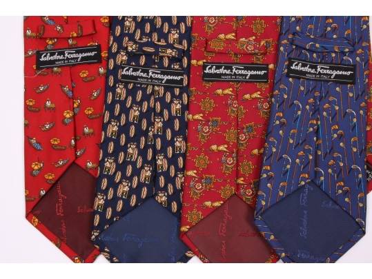 Four Beautiful Salvatore Ferragmo Mens Silk Neck Ties, Made In Italy (golf)