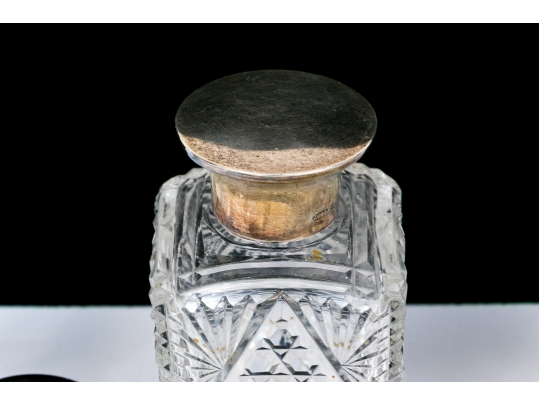 Antique Collection Of Five Sterling Silver Mounted Vanity Items
