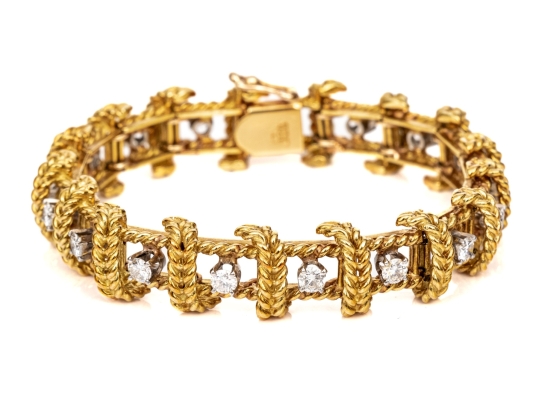 18k Yellow Gold Stunning Vintage Diamond Set Rope Motif Bracelet, App. 2.38 TCW
