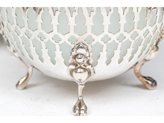 Compatible Pair Of Antique Sterling Silver And Silverplate With White Opaline Glass Baskets