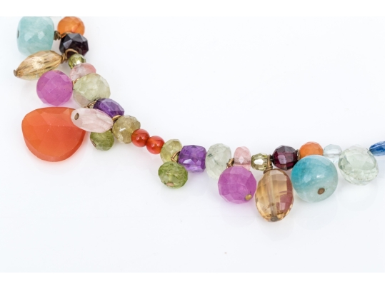 Beautiful Strand Of Assorted Faceted And Polished Multi Color Gemstones Necklace