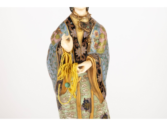 Vintage Chinese Cloisonne Enamel And Ormolu Guanyin Sculpture