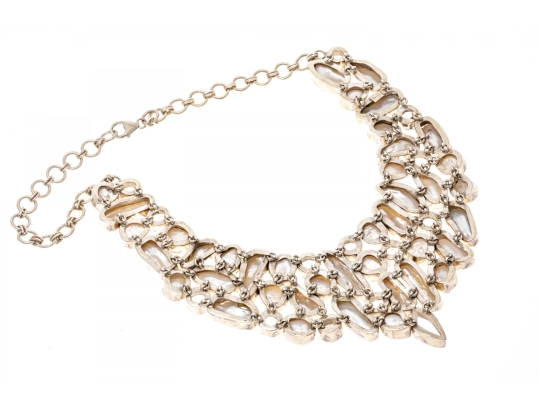 Impressive Sterling Buroque Pearl And Quartz Festooned Necklace
