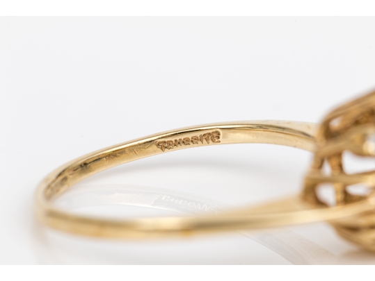 14k Yellow Gold Vintage Emerald And Diamond Cluster Ring, App. 0.04 TCW, Size 5.75