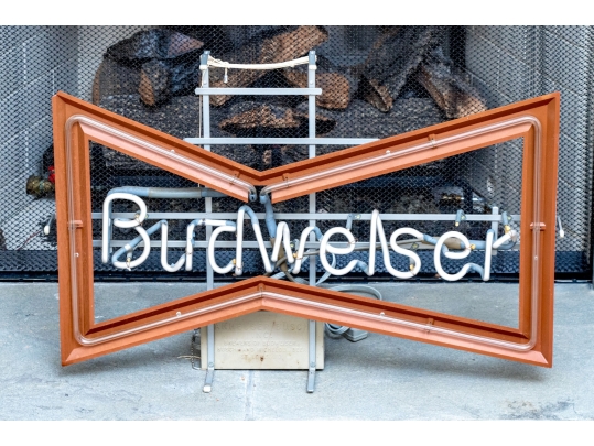Vintage Neon Budweiser Sign On Stand