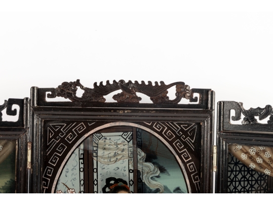 Vintage Chinese Reverse Glass Painted Table Screen