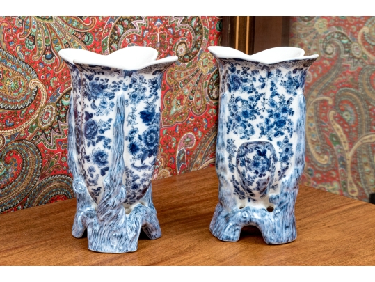 Pair Of Decorative Chinese Porcelain Quatrefoil Vases