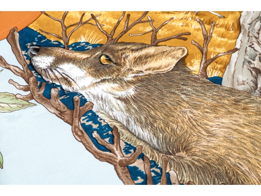Hermès Fabulous Chasse Au Bois Woodland Scene Silk Scarf