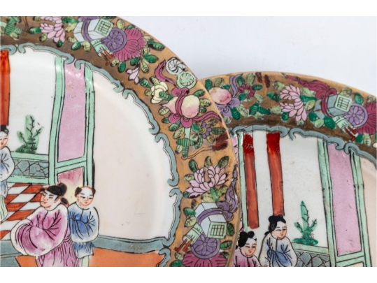 Set Of Three 19th C. Chinese Famille Rose Plates With Court Scenes