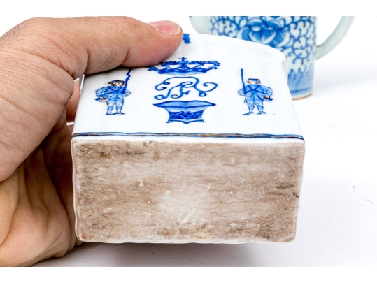Two Blue And White Porcelain Wares, Including A Lidded Kettle And Lidded Tea Caddy