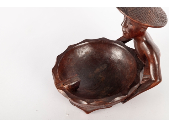 Carved Wooden Asian Figure Bowl