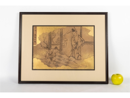 Pair Of Gilt Vintage Chinese Ink Illustrations 