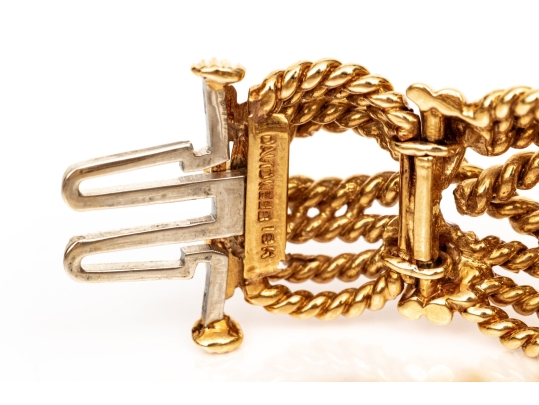 David Webb 18k Yellow Gold Stunning Vintage Diamond Set Rope Motif Bracelet, With Hidden Watch