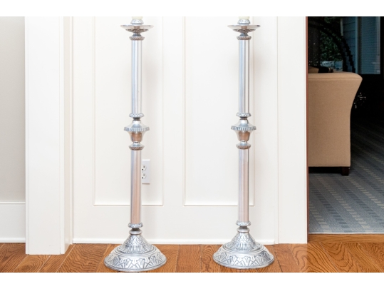 Pair Of Cast Aluminum Floor Candlesticks