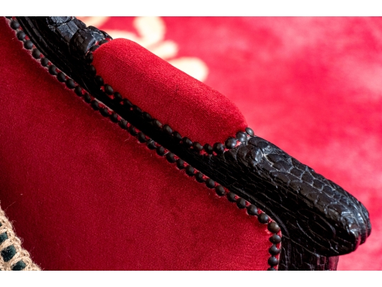 Pair Of Custom Upholstered Queen Anne Style Armchairs With Associated Ottoman