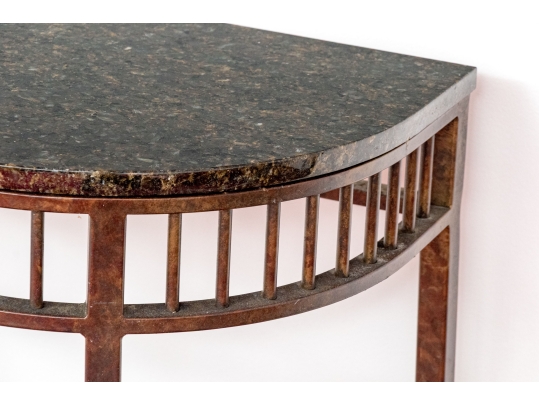 Pair Of Marble Top Iron Framed Consoles