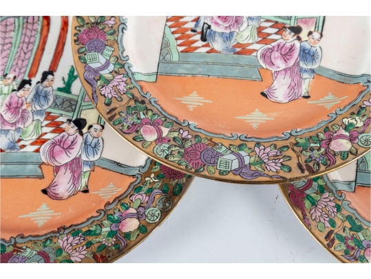 Set Of Three 19th C. Chinese Famille Rose Plates With Court Scenes